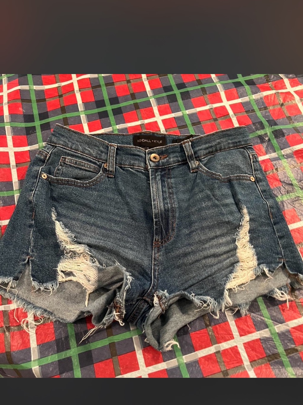 Kendall & Kylie Blue Distressed High-Rise Denim Shorts